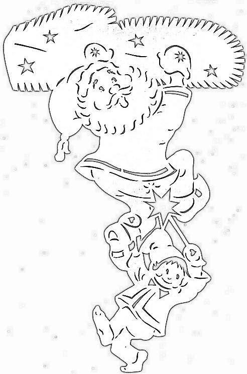 Трафарет на окно дед Мороз сыпет снежинки