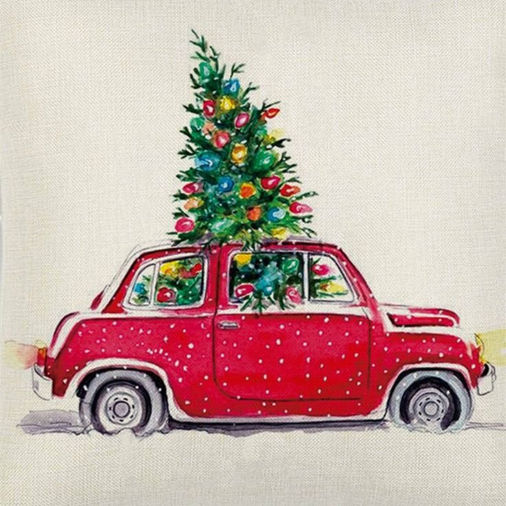 Красный автомобиль с елкой