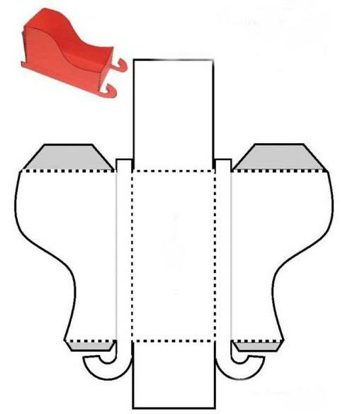 Выкройка санок Деда Мороза из картона