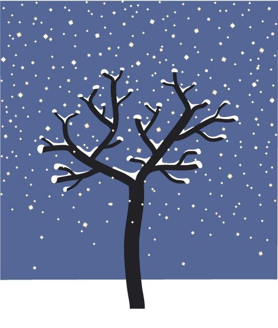 Рисование красивое развесистое дерево зимой