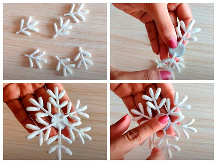 Снежинки из ушных палочек