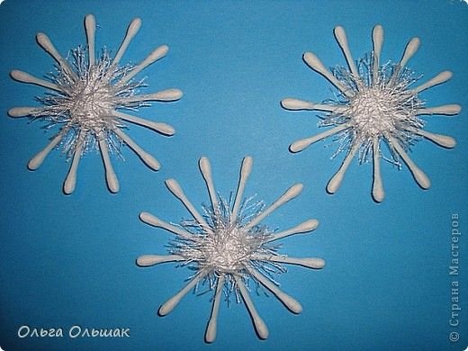 Снежинки с ватных палочек
