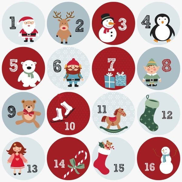 Новогодние наклейки для адвент календаря 31 день