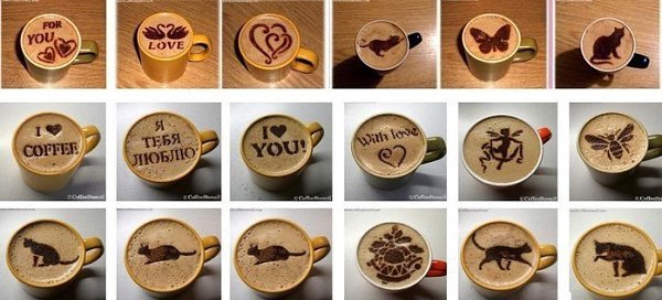 Кофе с рисунком из корицы