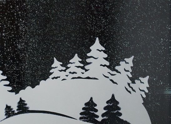 Украшение окон зимний лес из бумаги