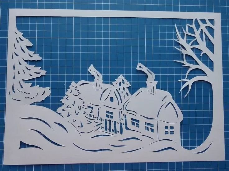 Зимняя вытынанка объемная