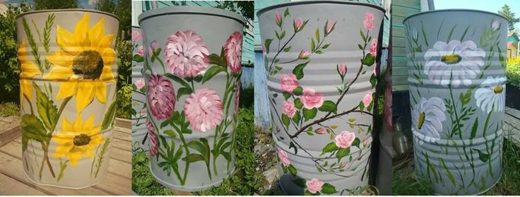 Разрисованные бочки на даче