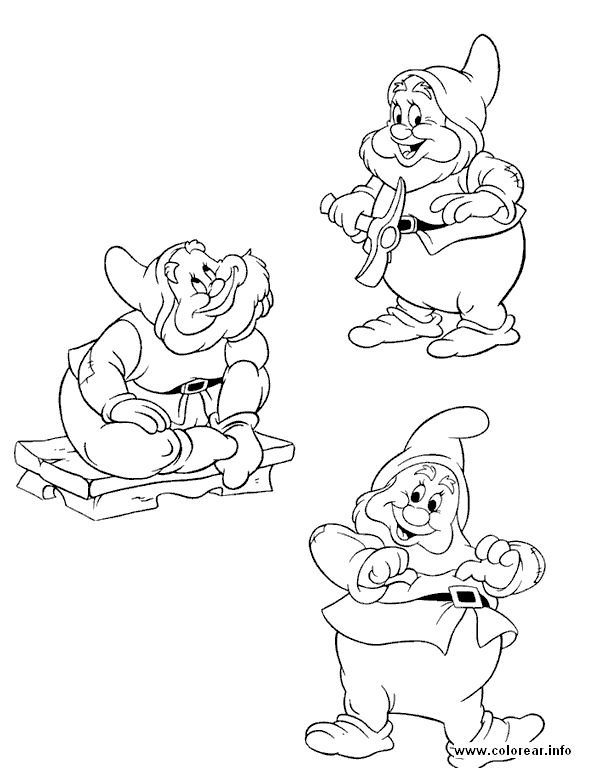 Раскраски Белоснежка и сем гномов