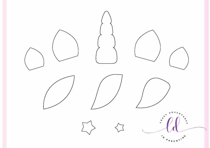 Рог и уши единорога трафарет