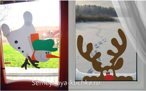 Украшение на окно заглядывающий Снеговик