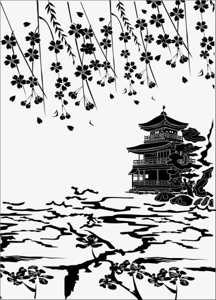 Пейзаж Японии рисунки