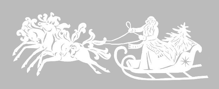 Трафареты на окна новогодние сани с дедом Морозом