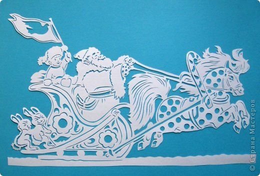 Вытынанка дед Мороз на санях