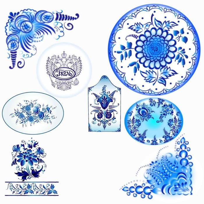 Тарелка Хохлома, Гжель