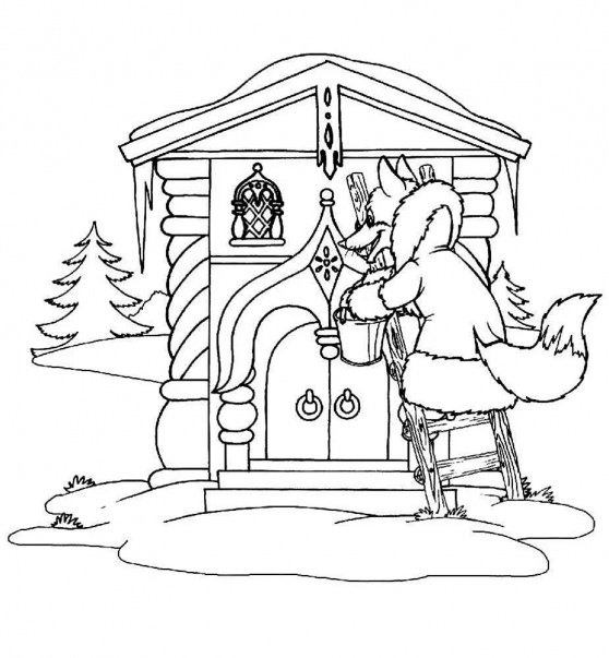 Раскраска избушка Лубяная и Ледяная