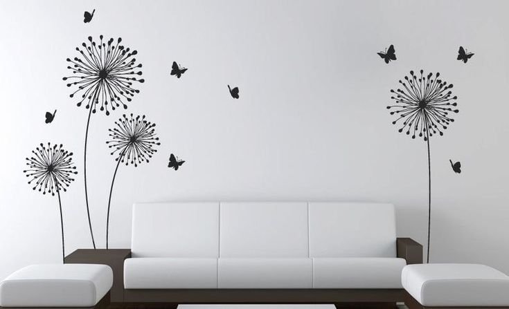 Одуванчики на стене в интерьере