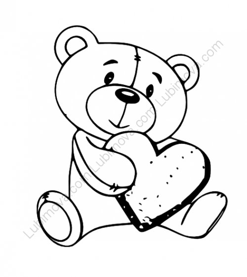Мишка с сердцем трафарет