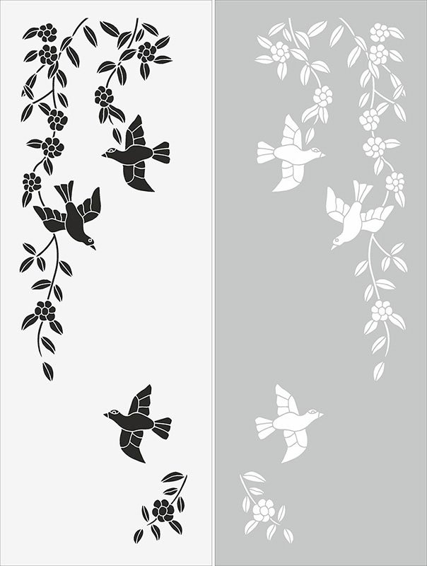 Трафареты цветы и птицы
