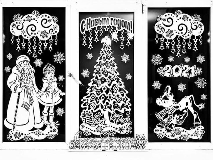 Вырезалки на окна новогодние композиции