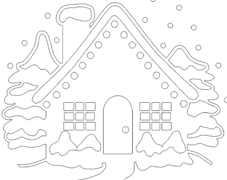 Зимний домик трафарет
