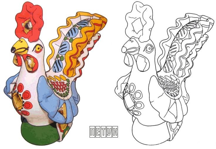 Роспись петушка Дымковская игрушка раскраска