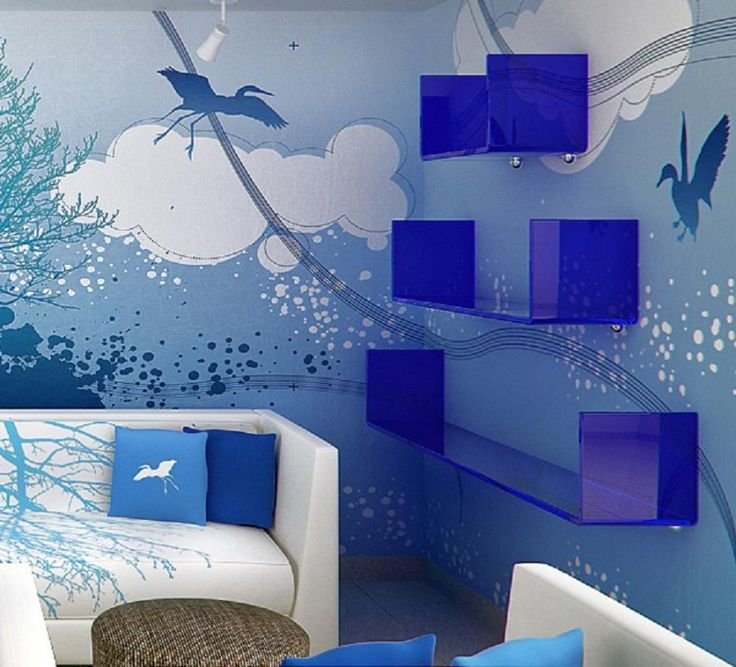 Роспись стен в синих тонах