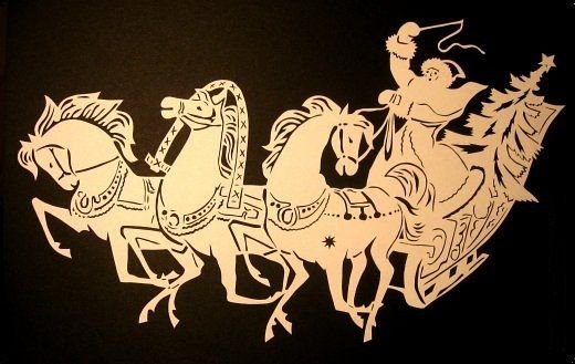 Трафарет дед Мороз на тройке