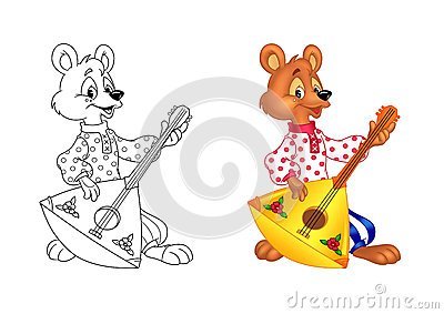 Медведь с балалайкой раскраска