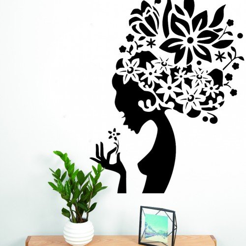 Трафарет девушка с цветами на голове