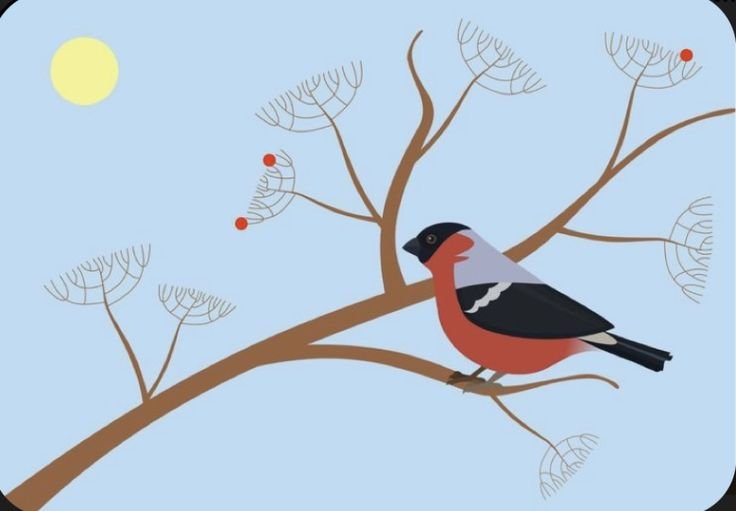 Птица на ветке рисунок