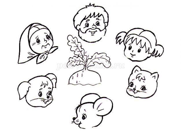 Персонажи сказки Репка раскраска