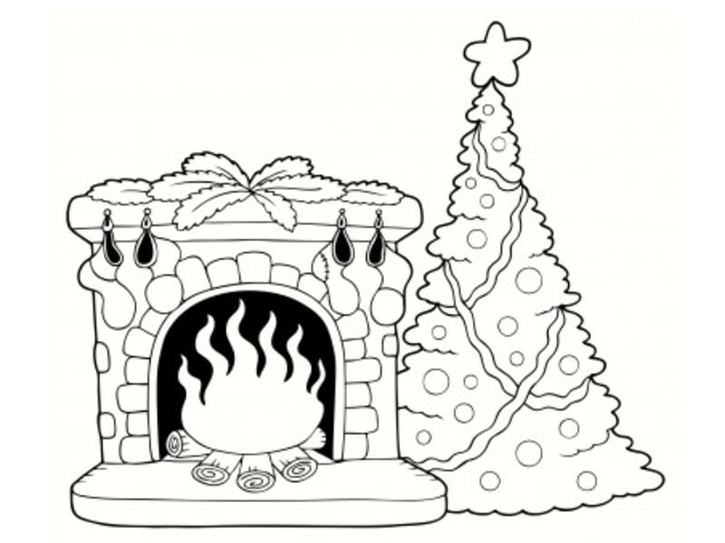 Новогодний камин раскраска
