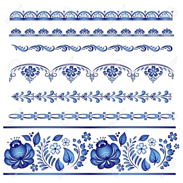 Орнаментная роспись Гжель бордюр