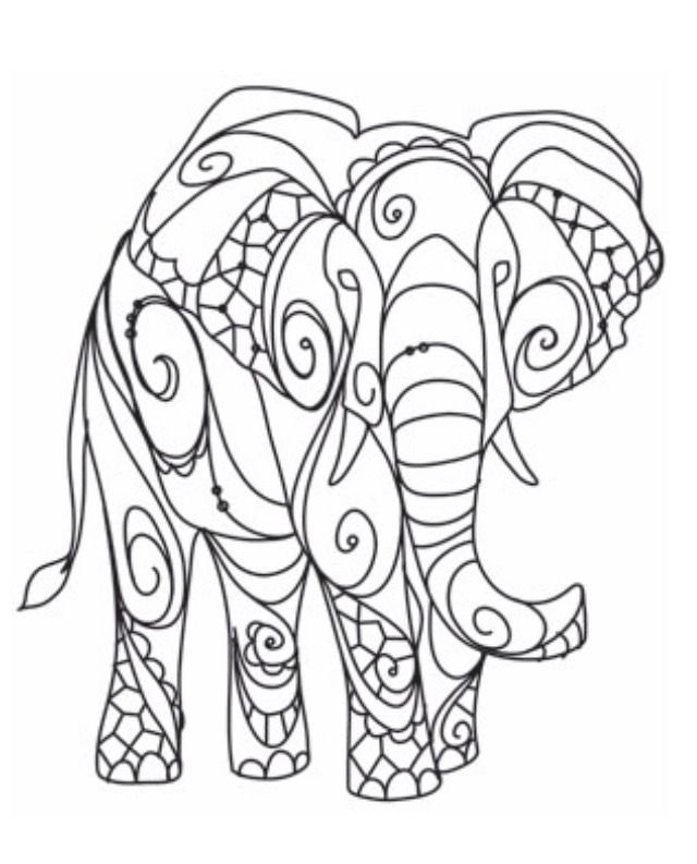 Слон раскраска антистресс для детей
