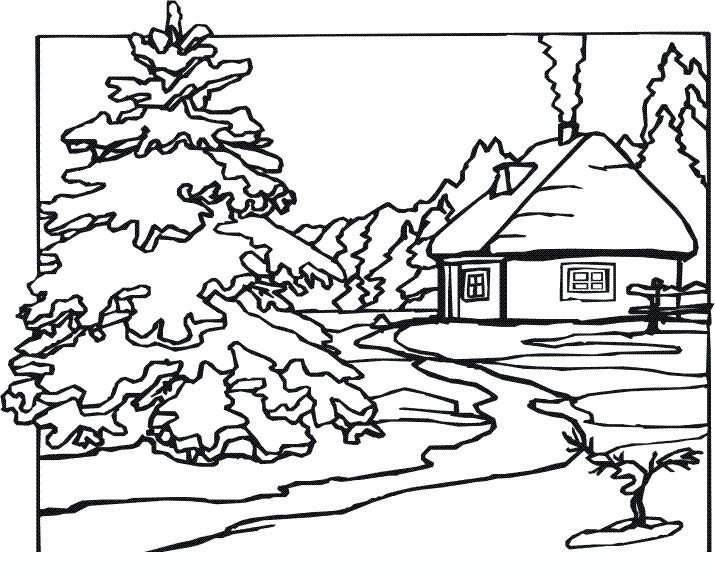 Зимний пейзаж раскраска