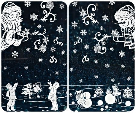 Дед Мороз и снежинки на окно