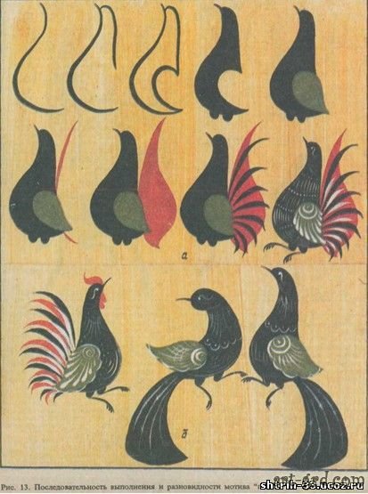 Городецкая роспись элементы фазан