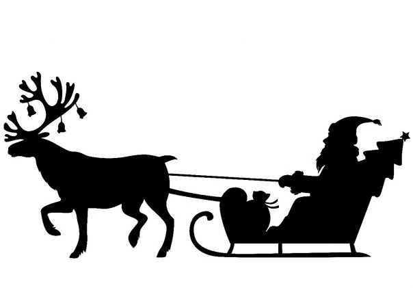 Силуэт саней Деда Мороза с оленями