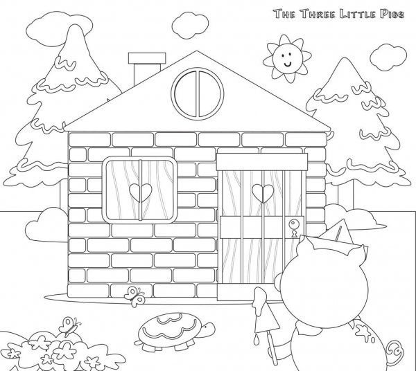 Раскраска домики 3 поросят