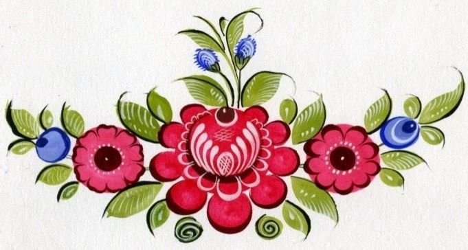 Элемент Городецкой росписи "Городецкий фазан"