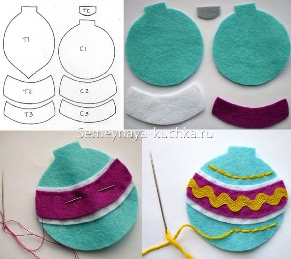 Елочная игрушка шар из фетра выкройка