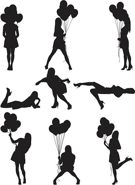 Силуэт девушка с воздушными шариками