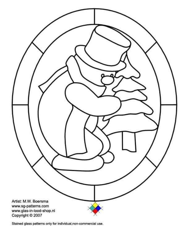 Новогодний витраж трафарет