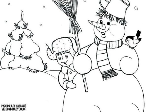 Новогодние раскраски Снеговик почтовик