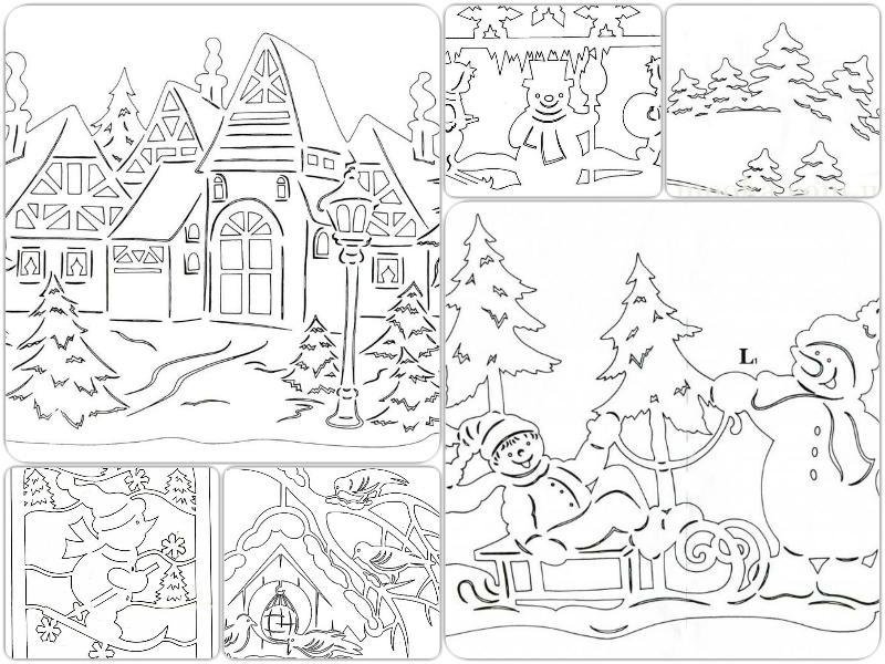 Трафареты на окна новогодние композиции