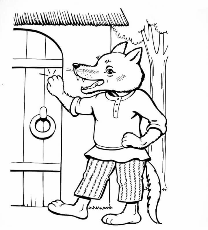 Раскраска из сказки волк и семеро козлят