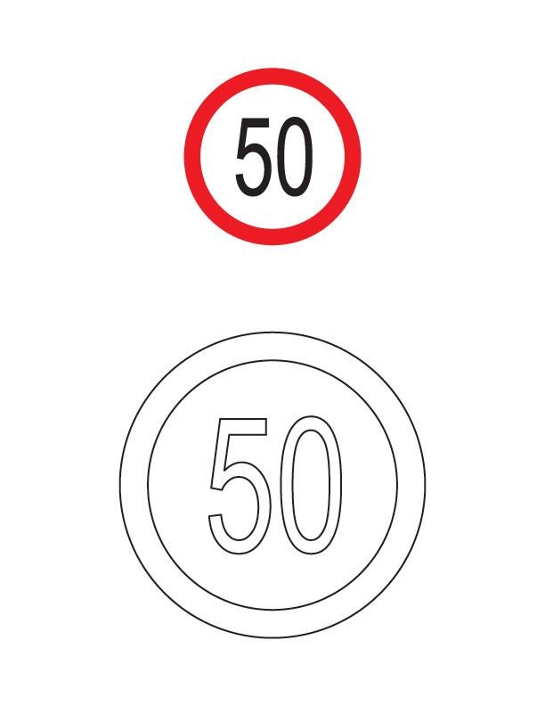 Дорожные знаки ограничения скорости для раскрашивания детям