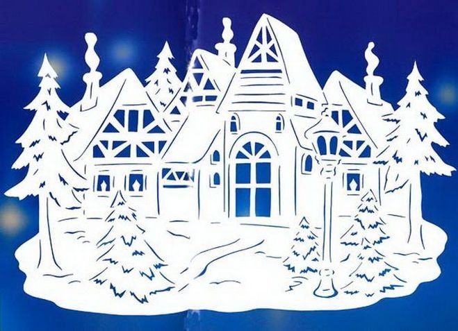 Новогодние украшения на окна домики