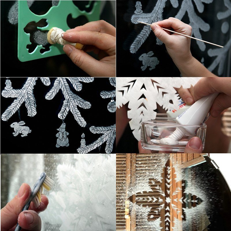 Узоры на стекле зубной пастой