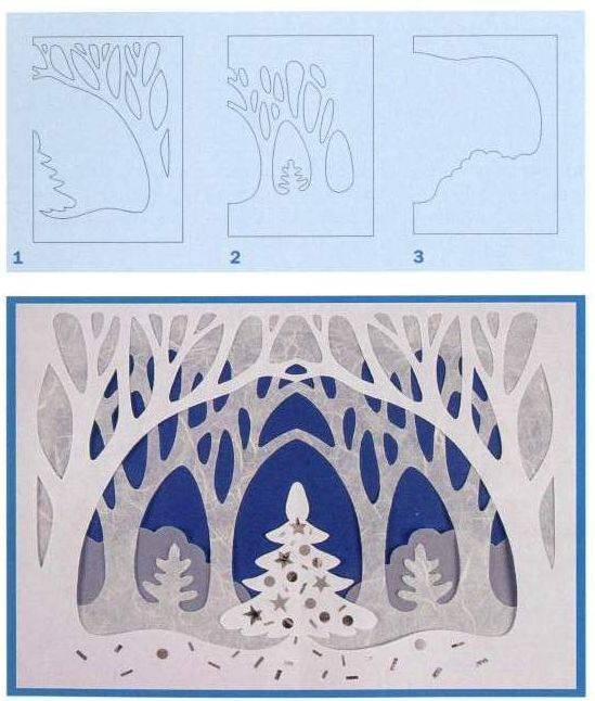 Зимний лес аппликация из бумаги